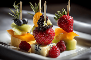 Fresh Fruits & Cheese on Cocktail Sticks