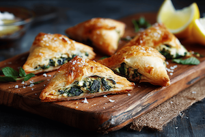 Spinakopita Mini Puff Pastry Triangles with Spinach